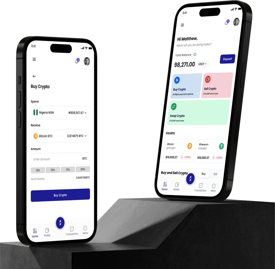 The Jupit app showing buy, sell and swap screens